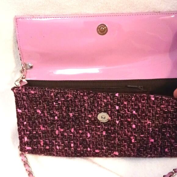 Crossbody Tweed Weave LAVENDER PINK Converible Clutch Purse Elegant Avante Garde - Picture 4 of 14